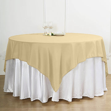 Elevate Your Event with the Champagne Square Seamless Polyester Table Overlay