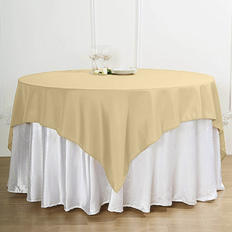 Champagne Square Polyester Table Overlay 70 Inch