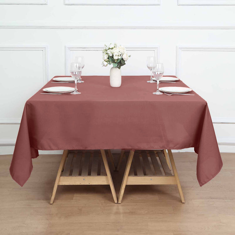 70 Inch Polyester Cinnamon Rose Seamless Square Tablecloth