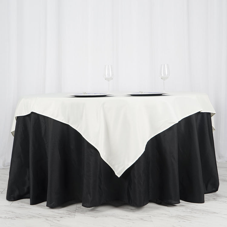 Ivory Square Polyester Table Overlay 70 Inch
