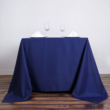Unleash the Elegance with the Navy Blue Square Seamless Polyester Tablecloth