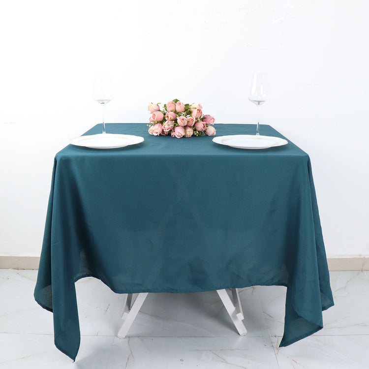 70 Inch Peacock Teal Square Tablecloth