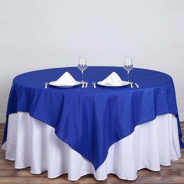 Upgrade Your Event Decor with the Royal Blue Square Seamless Polyester Table Overlay 70"x70"