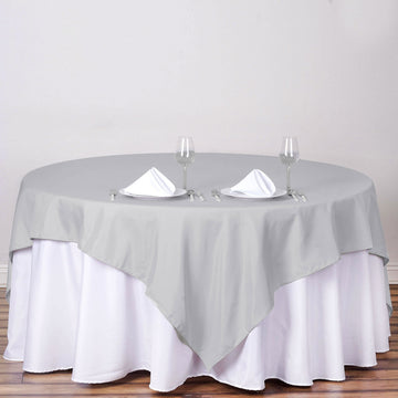 Elevate Your Event with the Silver Square Seamless Polyester Table Overlay
