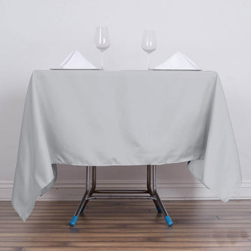 Elevate Your Event Decor with the Silver Square Seamless Polyester Tablecloth