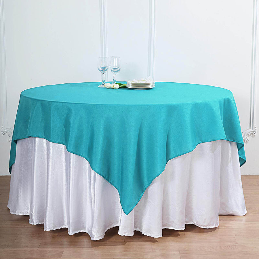 70 Inch Square Polyester Table Overlay In Turquoise