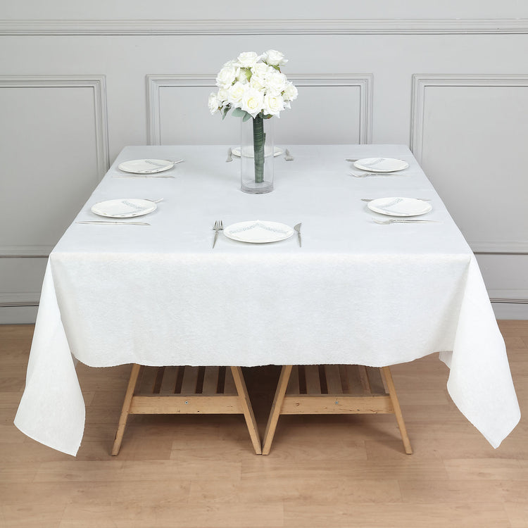 White Disposable Soft Linen Feel Airlaid Square Tablecloth 70 Inch x 70 Inch