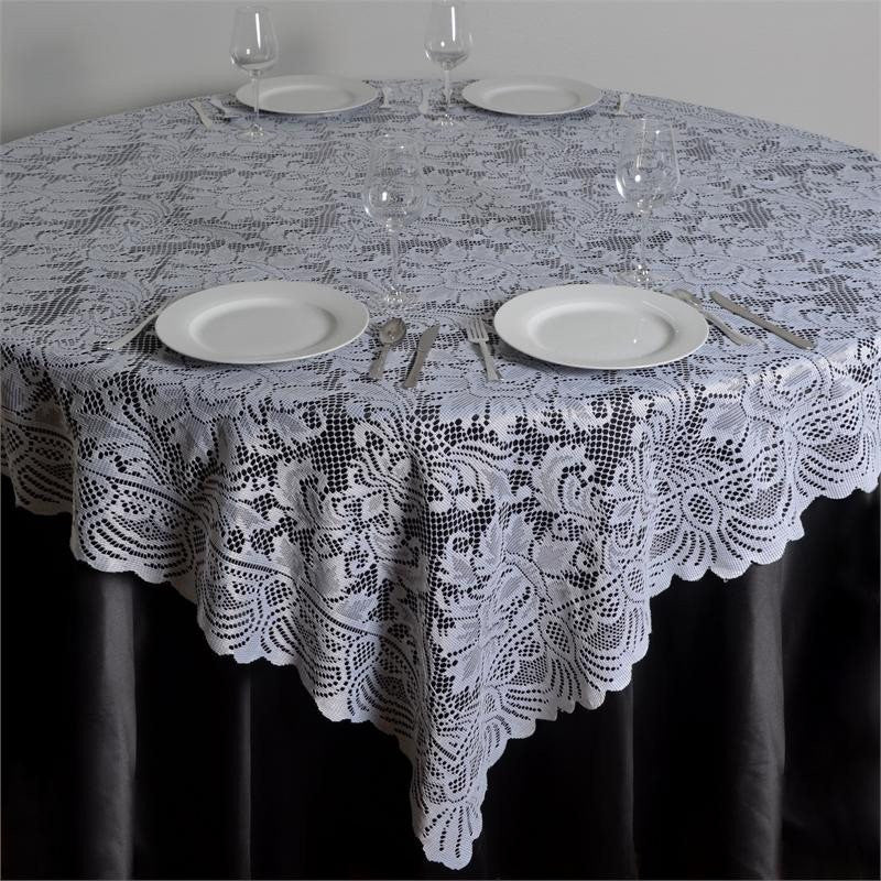 72 Inch x 72 Inch White Lace Square Table Overlay