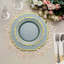 10 Pack Of Dusty Blue Disposable Plates With Gold Scalloped Rim 8 Inch