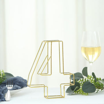 Gold Freestanding 3D Decorative Metal Wire "4" Numbers, Wedding Table Numbers 8" Tall