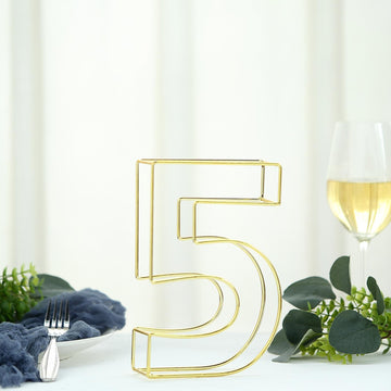 Gold Freestanding 3D Decorative Metal Wire "5" Numbers, Wedding Table Numbers 8" Tall
