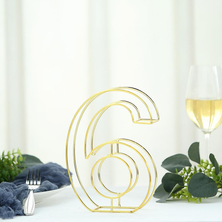 8" Tall - Gold Wedding Table Numbers - Freestanding 3D Decorative Metal Wire Numbers - 6