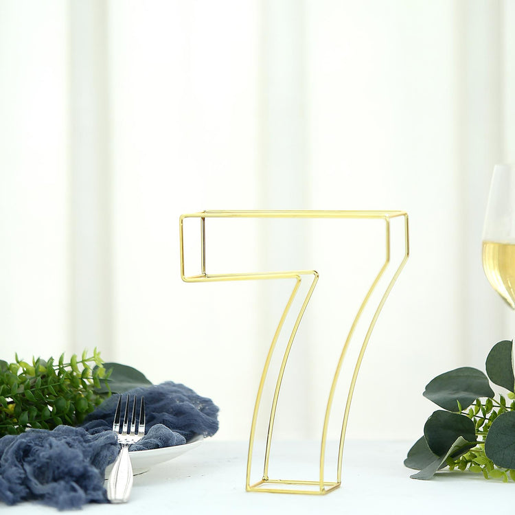 8" Tall - Gold Wedding Table Numbers - Freestanding 3D Decorative Metal Wire Numbers - 7
