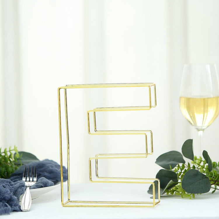 8 Inch Gold 3D Decorative Wire Letter E Tall Freestanding Centerpiece