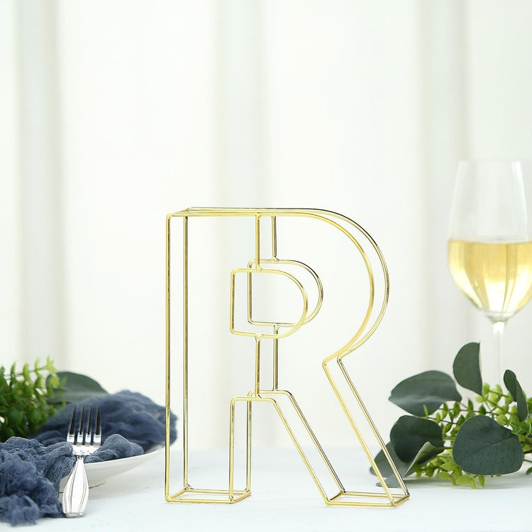 8" Tall - Gold Wedding Centerpiece - Freestanding 3D Decorative Wire Letter - R
