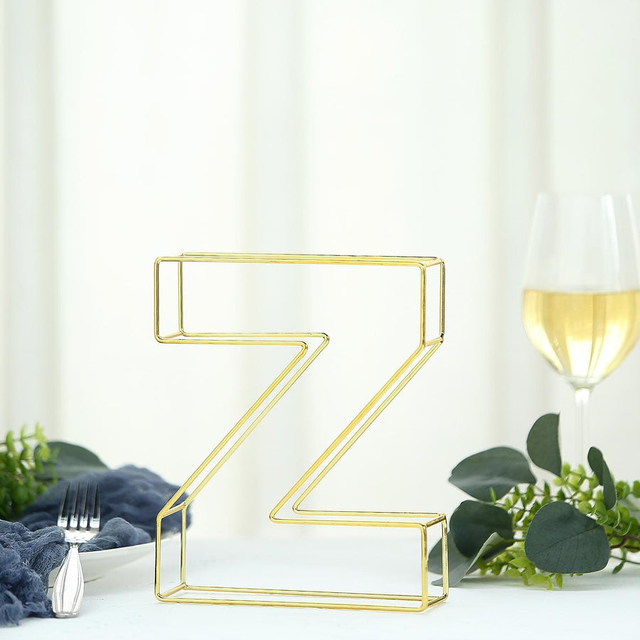 8 Inch Gold 3D Decorative Wire Letter Z Tall Freestanding Centerpiece