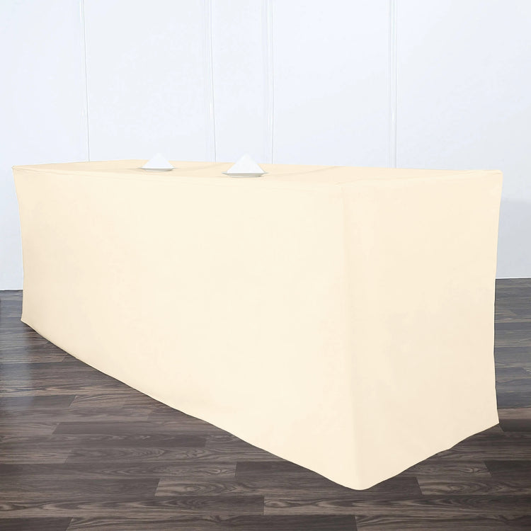 Beige Table Cover Rectangular Fitted Polyester 8 Feet