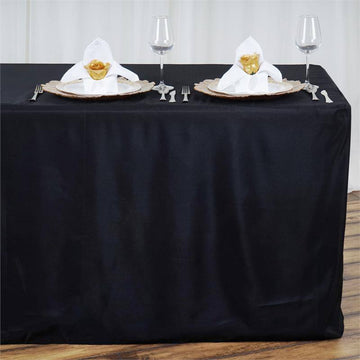 8ft Black Fitted Polyester Rectangular Table Cover