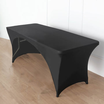 Black Open Back Stretch Spandex Table Cover, Rectangular Fitted Tablecloth 8ft