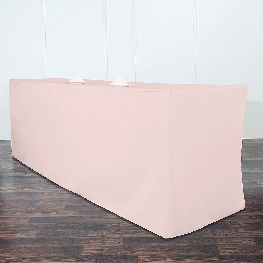 Rose Gold Blush Table Cover Rectangular Fitted Polyester 8 Feet