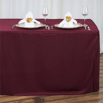 Elegant Burgundy Fitted Polyester Rectangular Table Cover 8ft