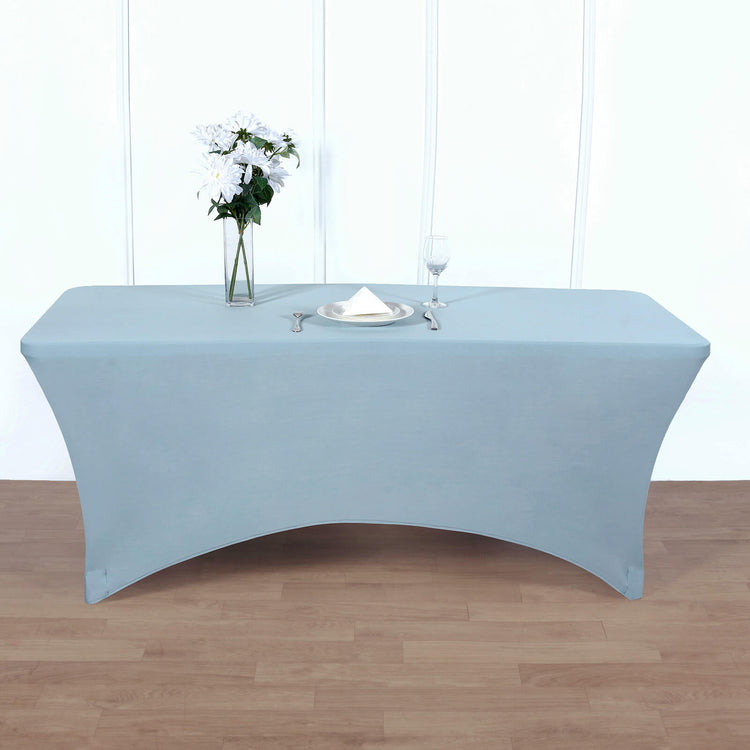 Rectangular Dusty Blue Spandex Tablecloth for 8 Feet