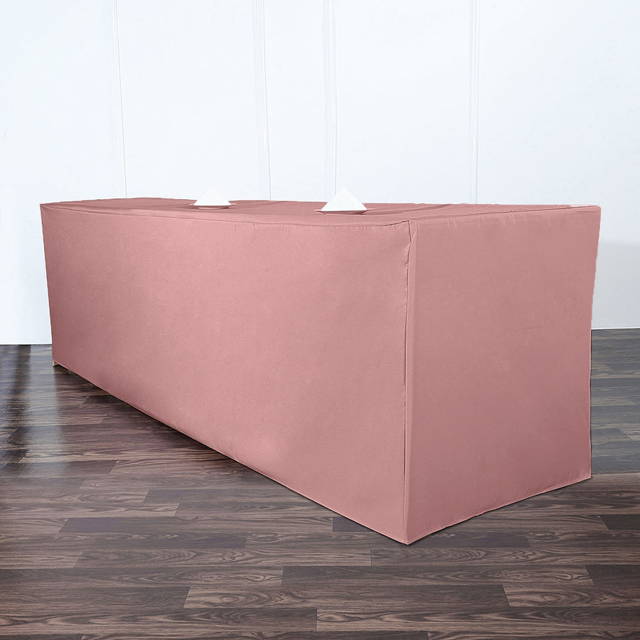 8FT Dusty Rose Fitted Polyester Rectangular Table Cover | eFavorMart