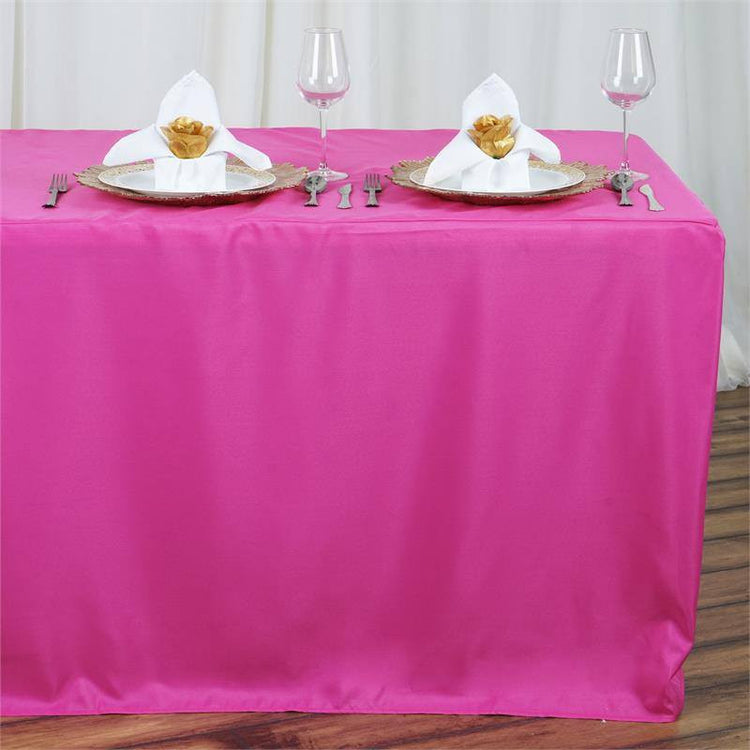 8 Feet Fitted Polyester Rectangular Table Cover In Fuchsia
