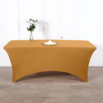 Elegant Gold Rectangular Stretch Spandex Tablecloth 8ft