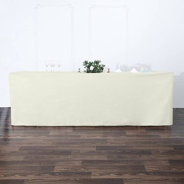 Elevate Your Event with the Ivory Fitted Polyester Rectangular Table Cover 8ft