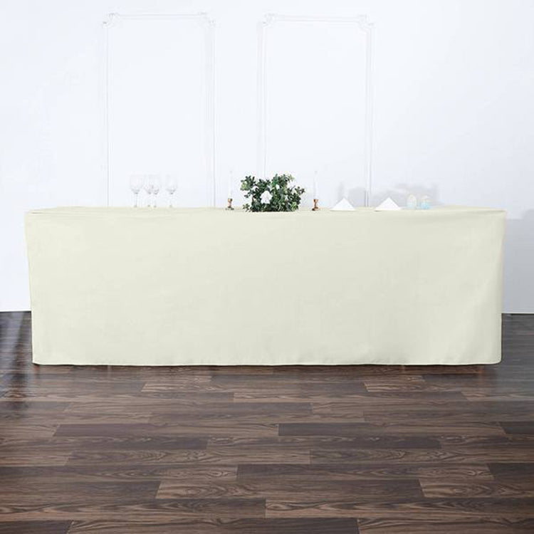 Fitted Ivory Polyester Rectangular Table Cover 8 Feet
