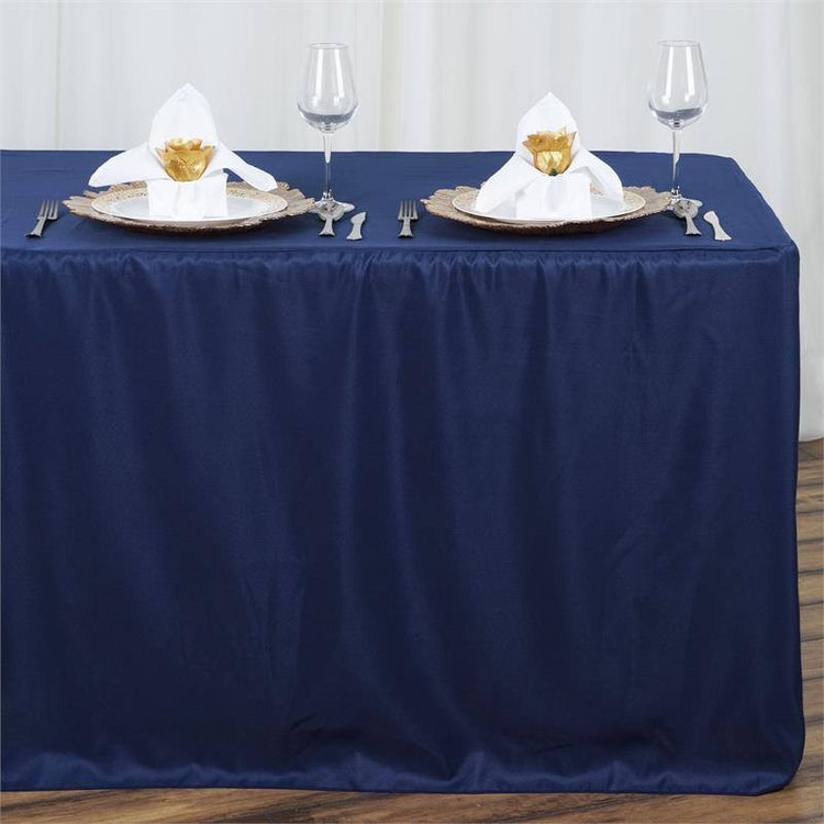 Navy Blue Fitted Table Cover In Polyester Rectangular 8 Feet