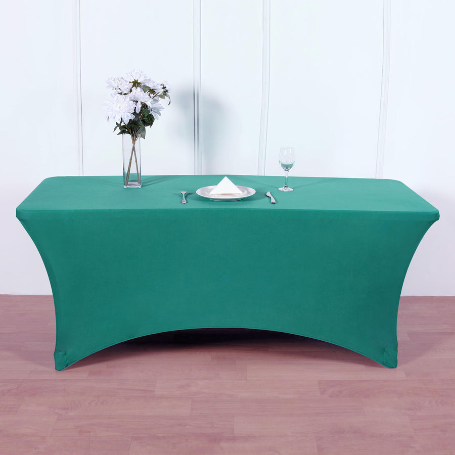 Rectangular Peacock Teal Spandex Tablecloth for 8 Feet