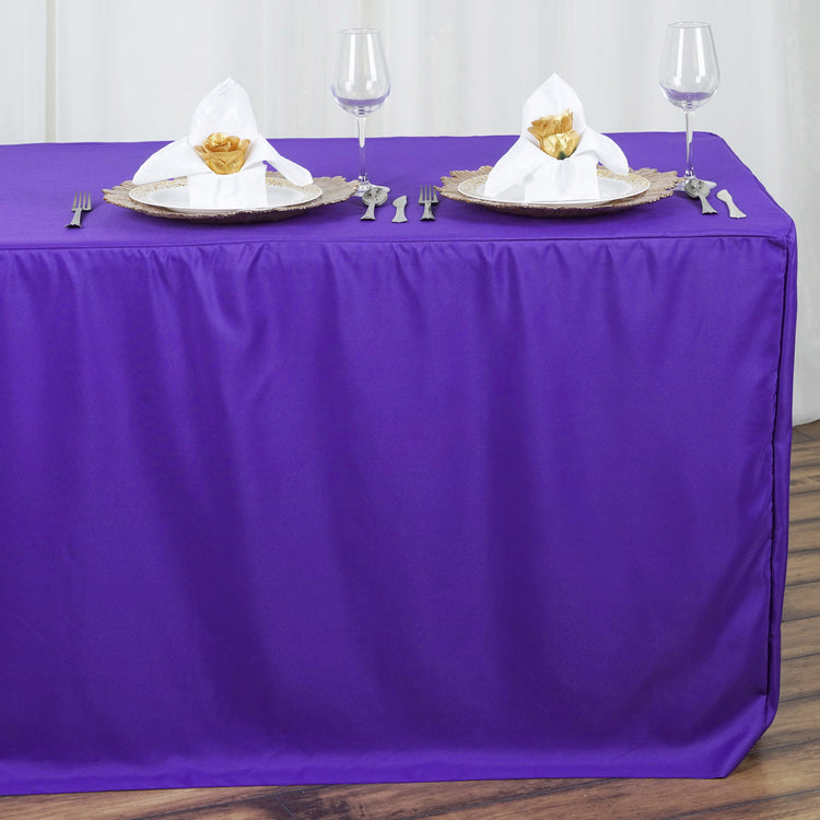 Fitted Polyester Table Cover 8 Feet In Purple Rectangular