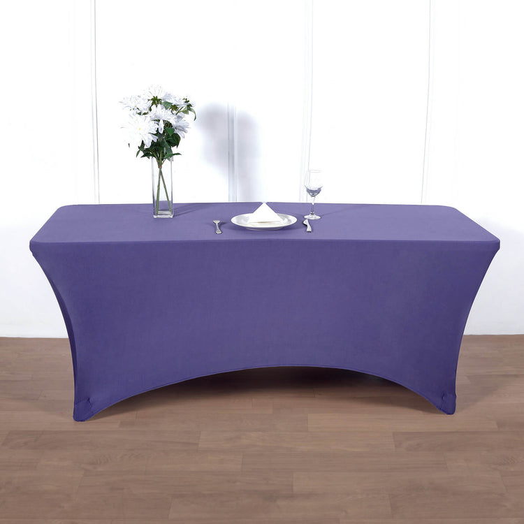 Rectangular Purple Spandex Tablecloth for 8 Feet