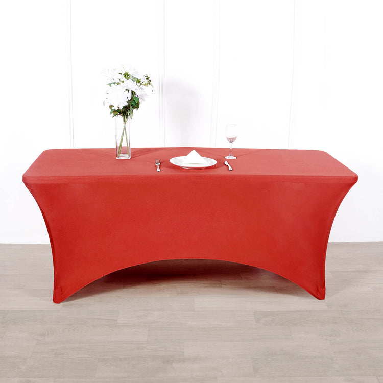 Rectangular Red Spandex Tablecloth for 8 Feet