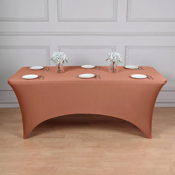 Terracotta (Rust) Spandex Stretch Fitted Rectangular Tablecloth 8ft
