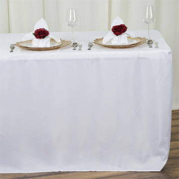 8ft White Fitted Polyester Rectangular Table Cover