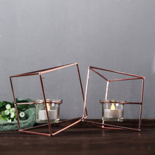 9 Inch Rose Gold Linked Metal Geometric Candle Holder Set with Votive Glass Holders