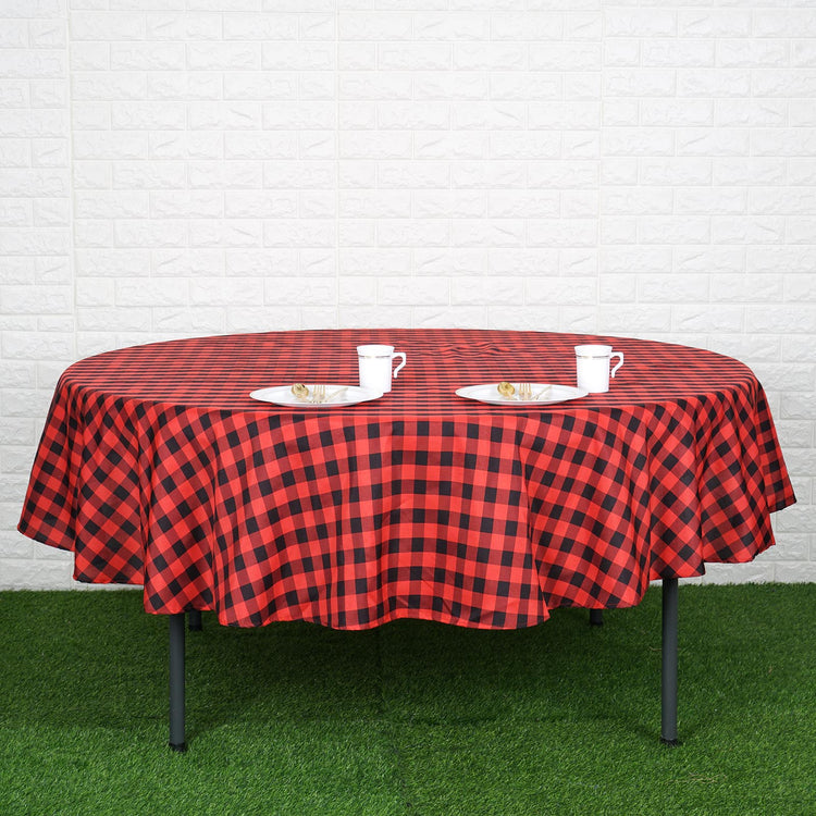 Buffalo Plaid Round Tablecloth 90 Inch Checkered Polyester Black And Red
