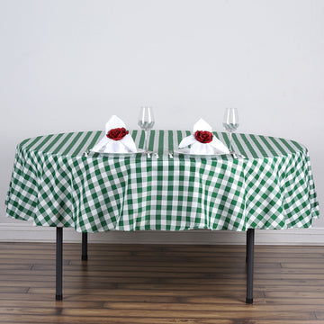 Elegant White/Green Buffalo Plaid Round Tablecloth for Stylish Events