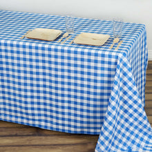 Checkered Polyester Buffalo Plaid Tablecloth In White & Blue 90 Inch x 132 Inch Rectangular