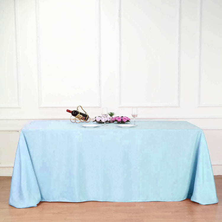 90"x132" Blue Polyester Rectangular Tablecloth