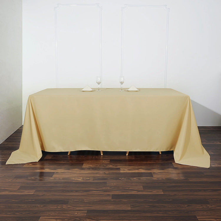 90 Inch x 132 Inch Champagne Polyester Rectangular Tablecloth