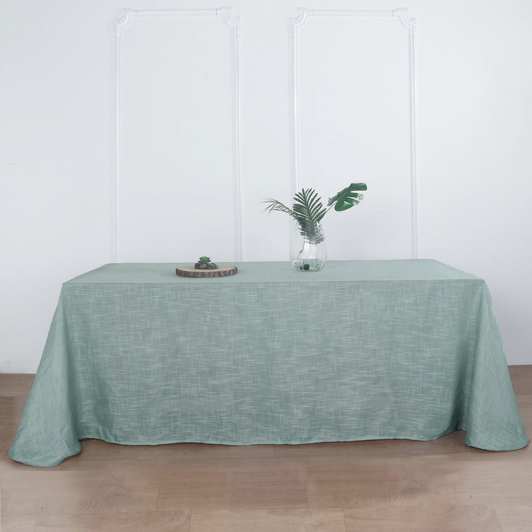 Rectangular Wrinkle Resistant Linen Tablecloth 90 Inch x 132 Inch Dusty Blue With Slubby Texture