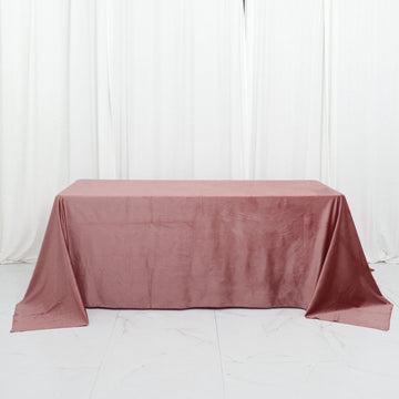 Dusty Rose Seamless Premium Velvet Rectangle Tablecloth, Reusable Linen 90"x132"