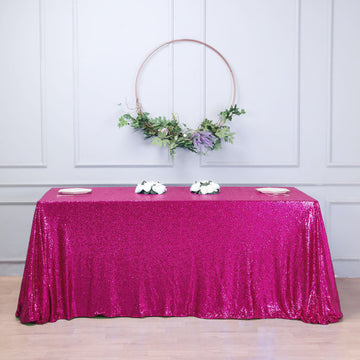 Elevate Your Event with the Fuchsia Seamless Premium Sequin Rectangle Tablecloth 90"x132"