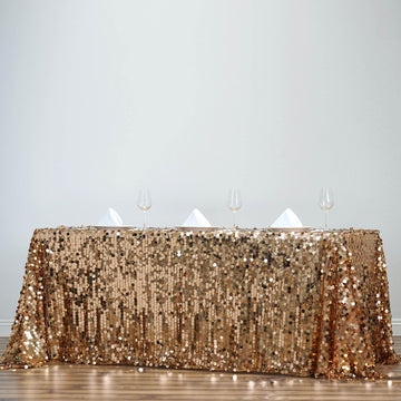 Gold Seamless Big Payette Sequin Rectangle Tablecloth Premium 90"x132"