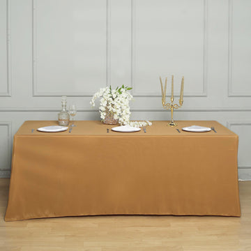 Elevate Your Event with the Gold Seamless Polyester Rectangular Tablecloth 90"x132"