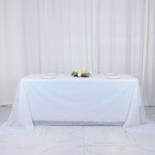 90 Inch x 132 Inch Iridescent Blue Sequin Rectangle Tablecloth